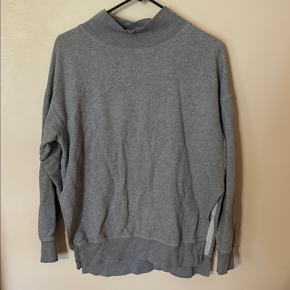 Free People Mock Neck Sweatshirt Grey with side slits S